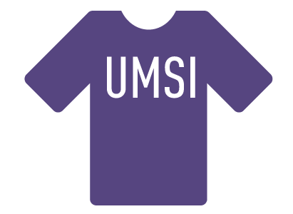 A digital illustration of a tee shirt that says UMSI on the front