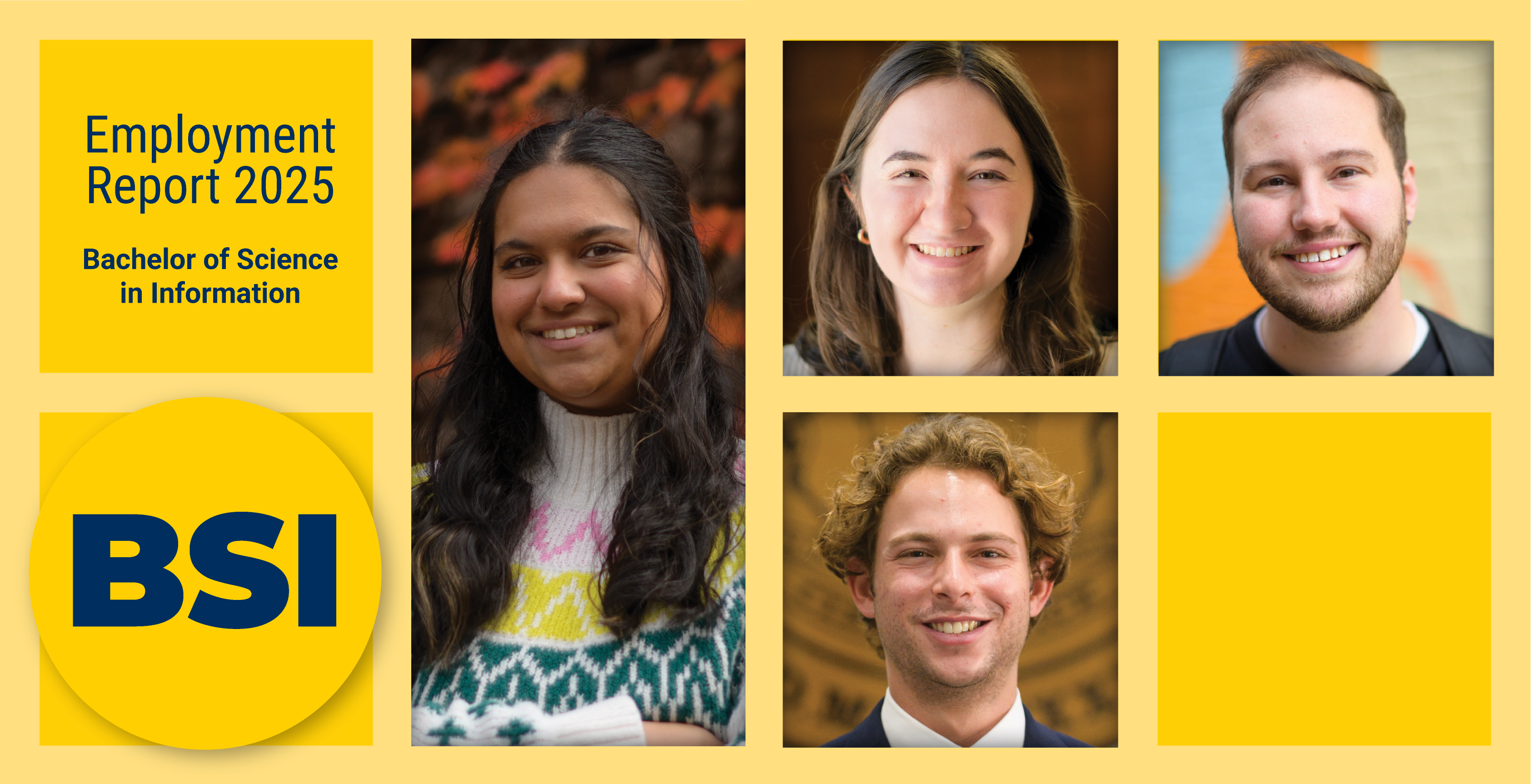 Bachelor of Science in Information Employment Report 2025. A photo grid of four students.