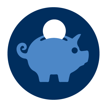 A piggy bank with a coin dropping in the slot at the top