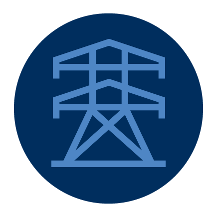 A digital illustration of an overhead power line tower