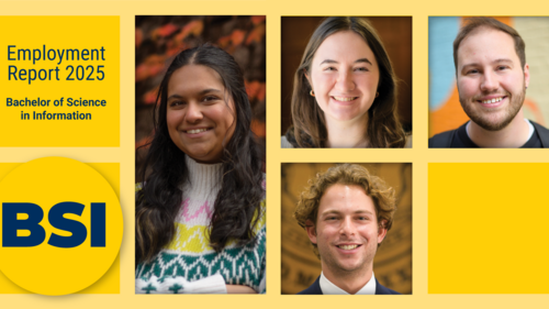 Bachelor of Science in Information Employment Report 2025. A photo grid of four students.