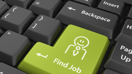 Key board with a key that reads "Find a Job"