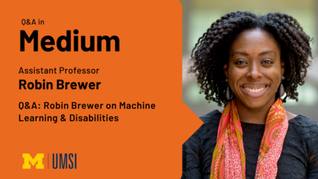 Headshot of Robin Brewer with an announcement of her Q&A interview posted on Medium.