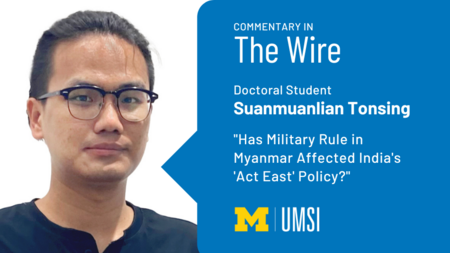 "Commentary in The Wire, Doctoral student Suanmuanlian Tonging, 'Has Military Rule in Myanmar Affected India's 'Act East' Policy?'" Headshot of Suanmuanlian Tonsing.