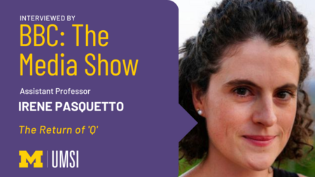 "Interviewed by BBC: The Media Show, Assistant Professor Irene Pasquetto, The Return of 'Q'", Headshot of Irene Pasquetto.