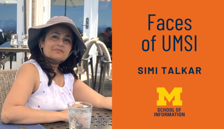 Faces of UMSI: Simi Talkar. Simi Talkar sitting at a table outside