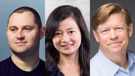 Side-by-side headshots of Mark Gurman, Yunyao Li and John Thompson