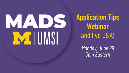 MADS Application Tips Webinar and live Q&A, Monday, June 29, 3pm Eastern (purple graphic with white and yellow text)