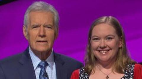 Jeopardy host Alex Trebek and UMSI alum Rebecca McNitt