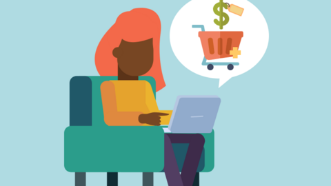 Illustration of a woman shopping online