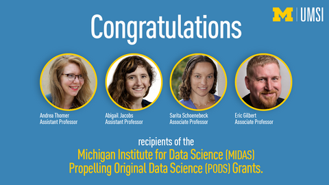 A graphic that congraduatles Andrea Thomer,  Abigail Jacobs, Sarita Schoenebeck and Eric Gilber