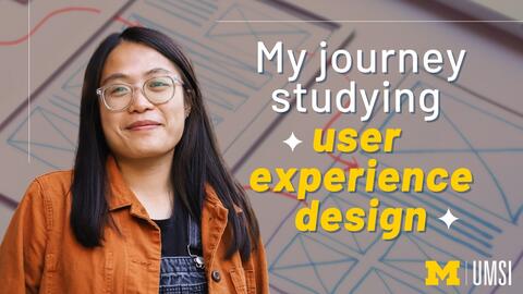 A portrait of Shannon Li with text reading my journey studying user experience design