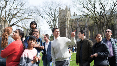 MADS students on a tour of the University of Michigan Campus. They are on the Law Quad.